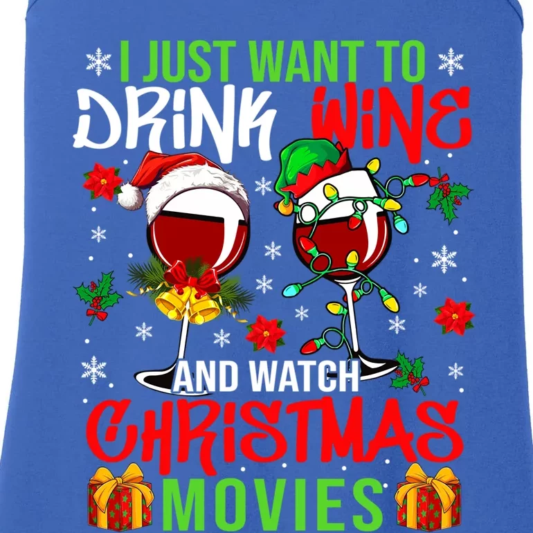 I Just Want To Wine And Watch Xmas Movies Santa Wines Funny Gift Ladies Essential Tank