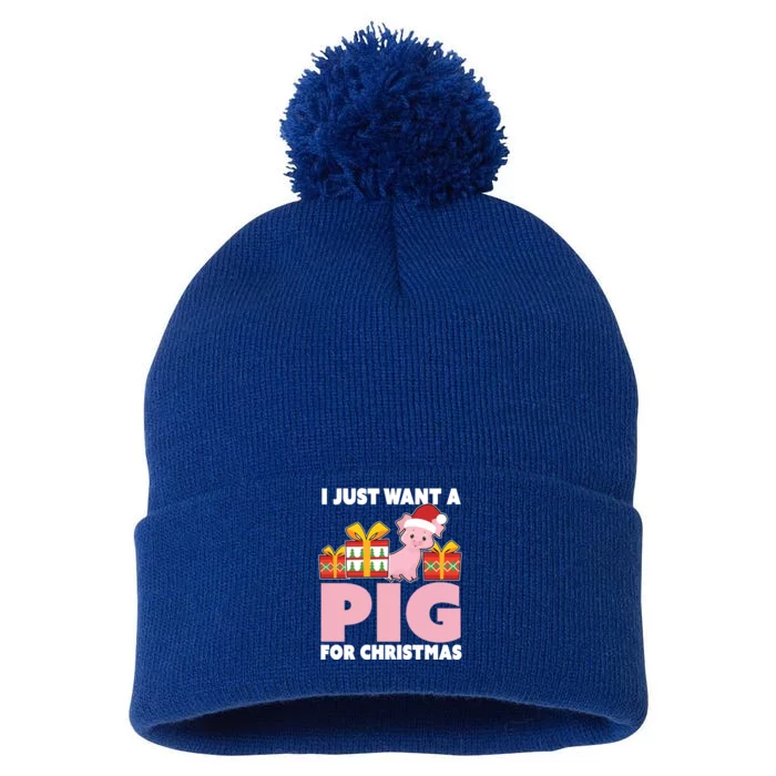 I Just Want A Pig For Christmas Cute Pig Christmas Cute Gift Pom Pom 12in Knit Beanie