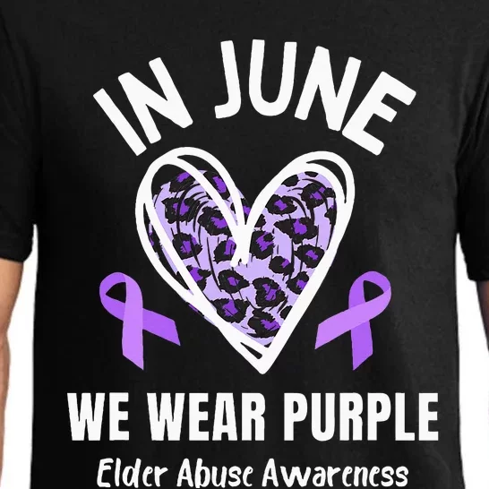 In June We Wear Purple Elder Abuse Awareness Leopard Heart Pajama Set