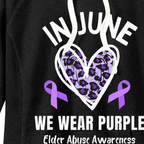 In June We Wear Purple Elder Abuse Awareness Leopard Heart Women's Fleece Hoodie