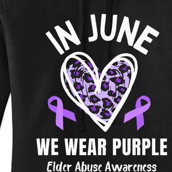 In June We Wear Purple Elder Abuse Awareness Leopard Heart Women's Pullover Hoodie