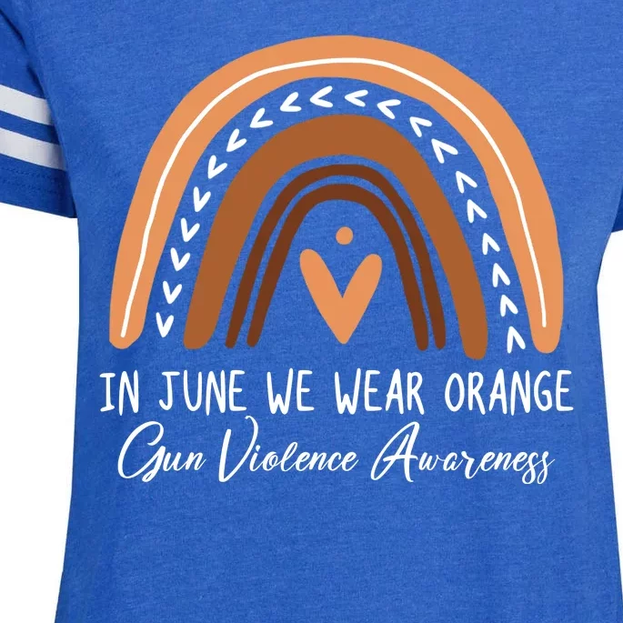 In June We Wear Orange Gun Violence Awareness Rainbow Enza Ladies Jersey Football T-Shirt