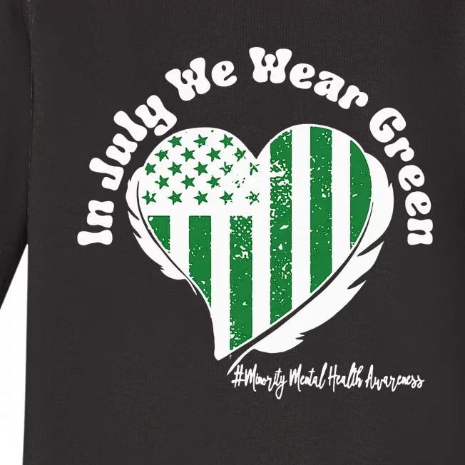 In July We Wear Green Minority Mental Health Awareness Heart Baby Long Sleeve Bodysuit