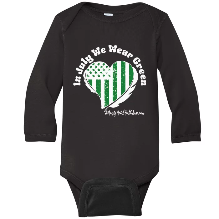 In July We Wear Green Minority Mental Health Awareness Heart Baby Long Sleeve Bodysuit