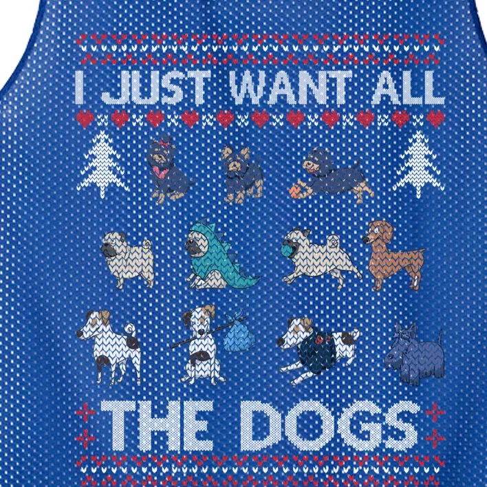 I Just Want All The Dogs Ugly Sweater Xmas Funny Ugly Gift Mesh Reversible Basketball Jersey Tank