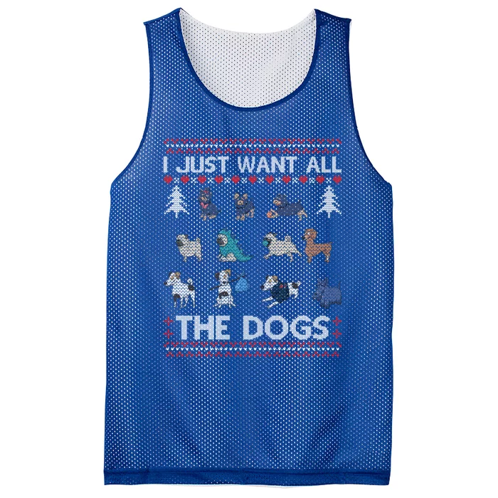 I Just Want All The Dogs Ugly Sweater Xmas Funny Ugly Gift Mesh Reversible Basketball Jersey Tank