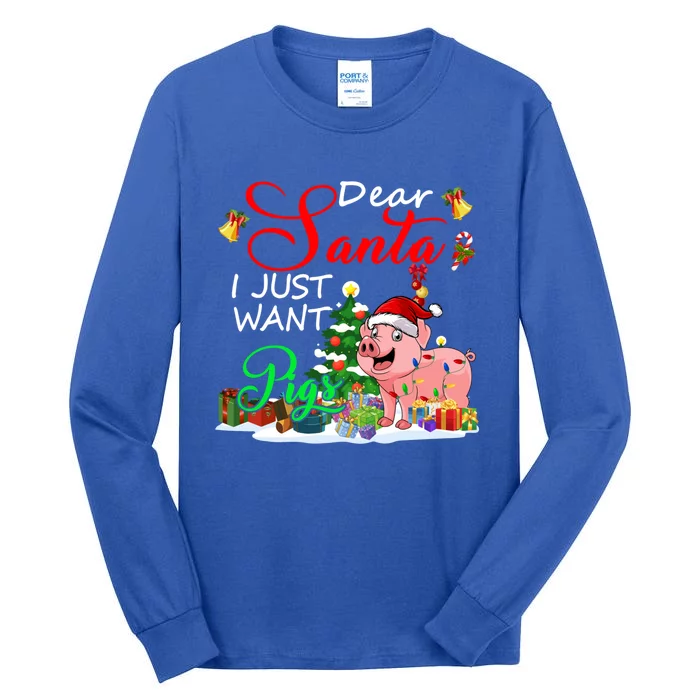 I Just Want Pigs Christmas Farmer Santa Pig Lover Gift Tall Long Sleeve T-Shirt