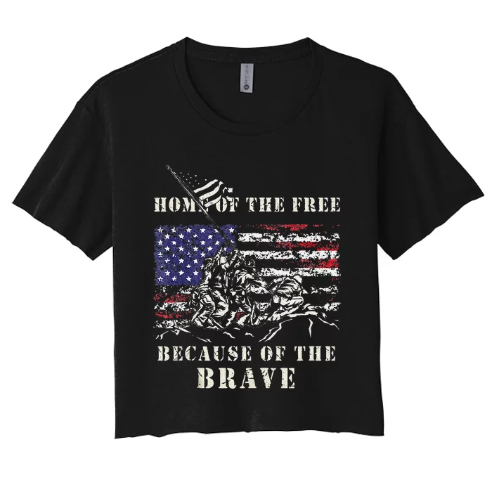 Iwo Jima WWII Veteran Memorial Day USA Flag Army Patriotic Women's Crop Top Tee