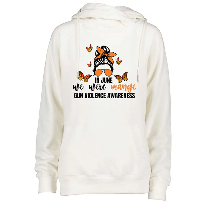 In June We Wear Orange Gun Violence Awareness Day Womens Funnel Neck Pullover Hood