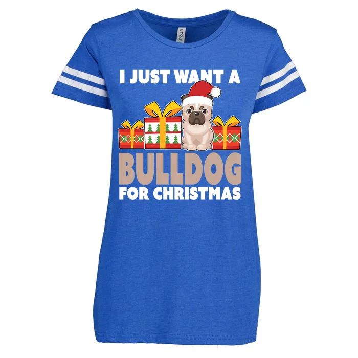 I Just Want A Bulldog For Christmas Cute Christmas Bulldog Gift Enza Ladies Jersey Football T-Shirt