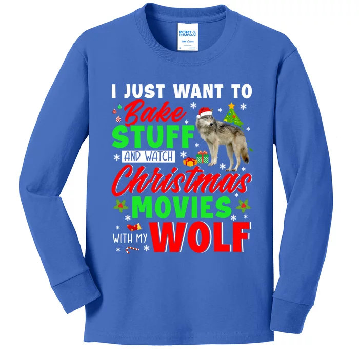 I Just Want To Bake Stuff And Watch Xmas Movies With My Wolf Great Gift Kids Long Sleeve Shirt