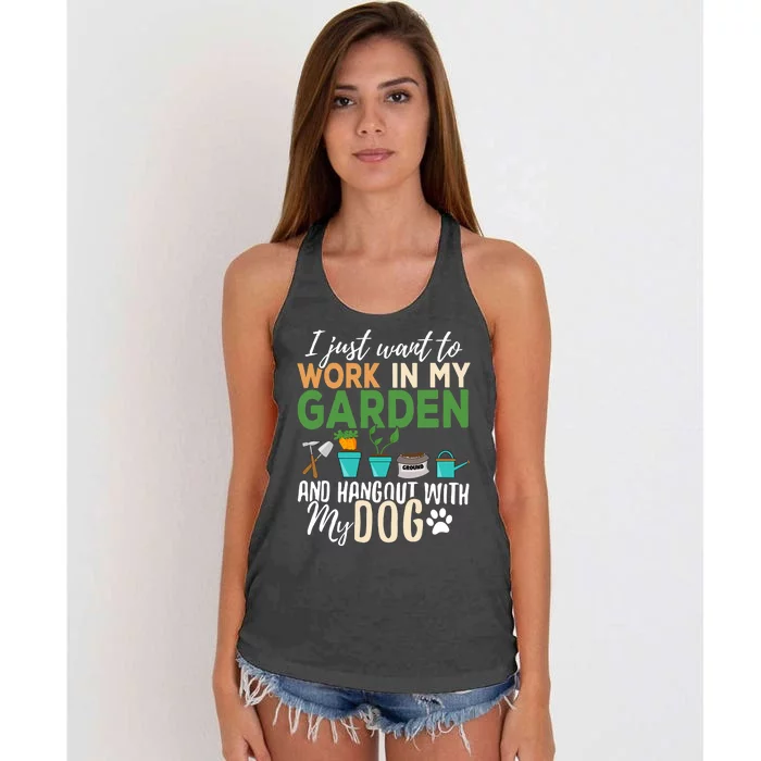 I Just Want To Work In My Garden And Hangout With My Dog Funny Women's Knotted Racerback Tank