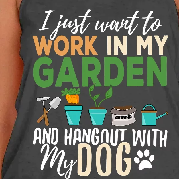 I Just Want To Work In My Garden And Hangout With My Dog Funny Women's Knotted Racerback Tank