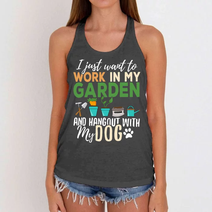 I Just Want To Work In My Garden And Hangout With My Dog Funny Women's Knotted Racerback Tank