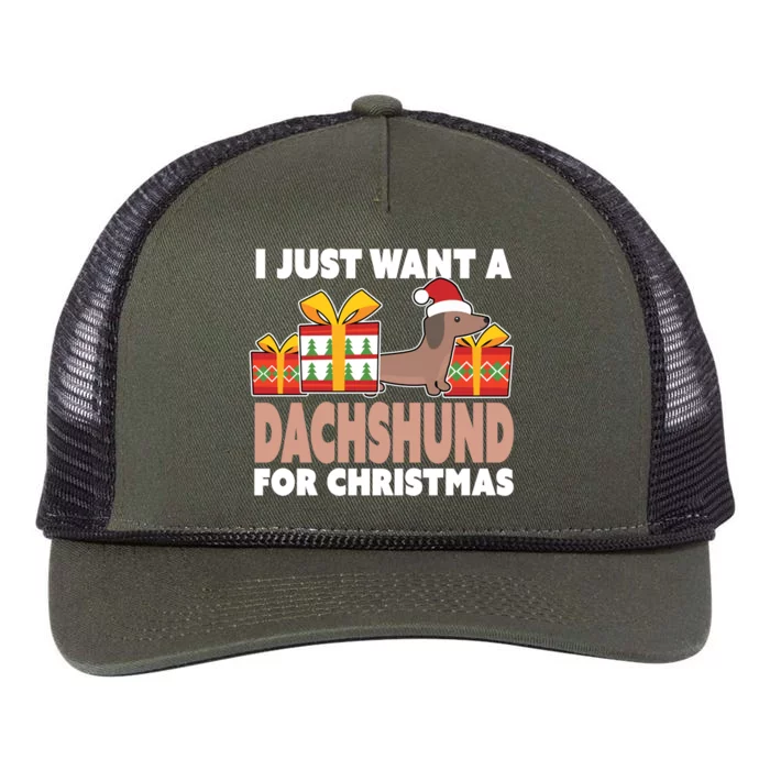 I Just Want A Dachshund For Christmas Dachshund Christmas Gift Retro Rope Trucker Hat Cap