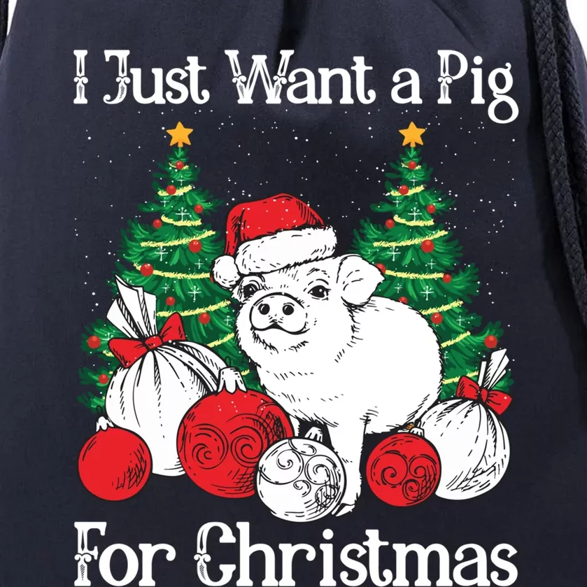 I Just Want A Pig For Christmas Holiday Tree Piglet Cute Gift Drawstring Bag