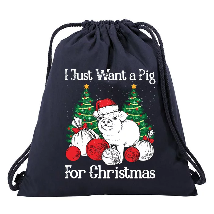 I Just Want A Pig For Christmas Holiday Tree Piglet Cute Gift Drawstring Bag