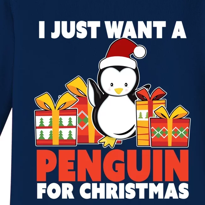 I Just Want A Penguin For Christmas Cute Penguin Christmas Gift Baby Long Sleeve Bodysuit