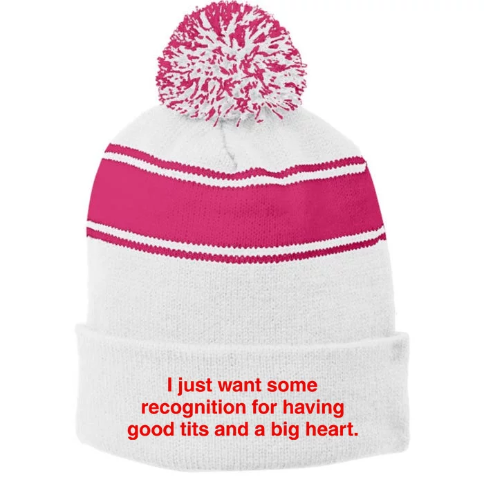 I Just Want Some Recognition For Having Good Tits And A Big Heart Stripe Pom Pom Beanie