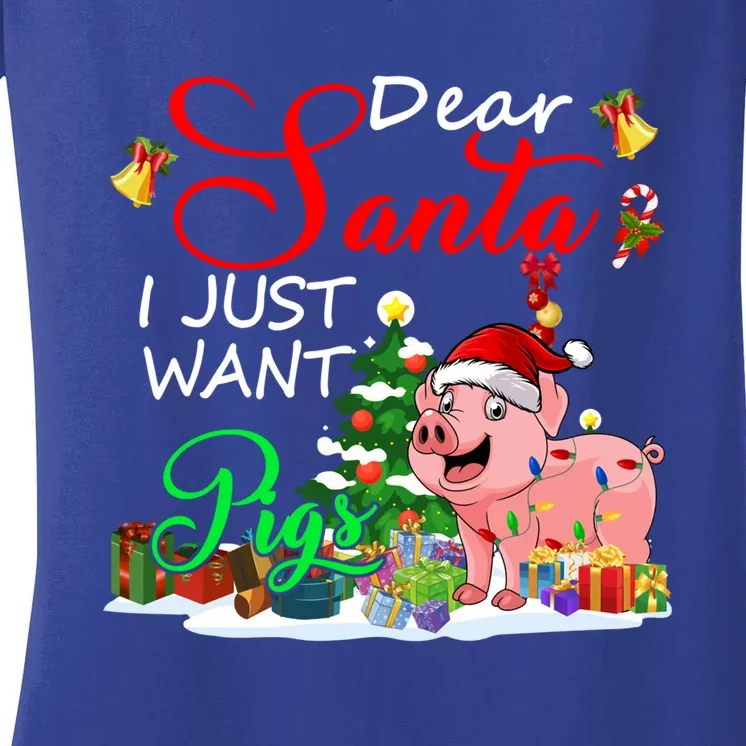 I Just Want Pigs Christmas Farmer Santa Pig Lover Meaningful Gift Women's V-Neck T-Shirt