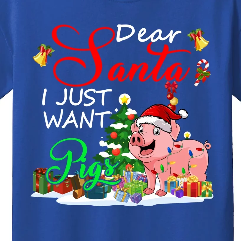 I Just Want Pigs Christmas Farmer Santa Pig Lover Meaningful Gift Kids T-Shirt