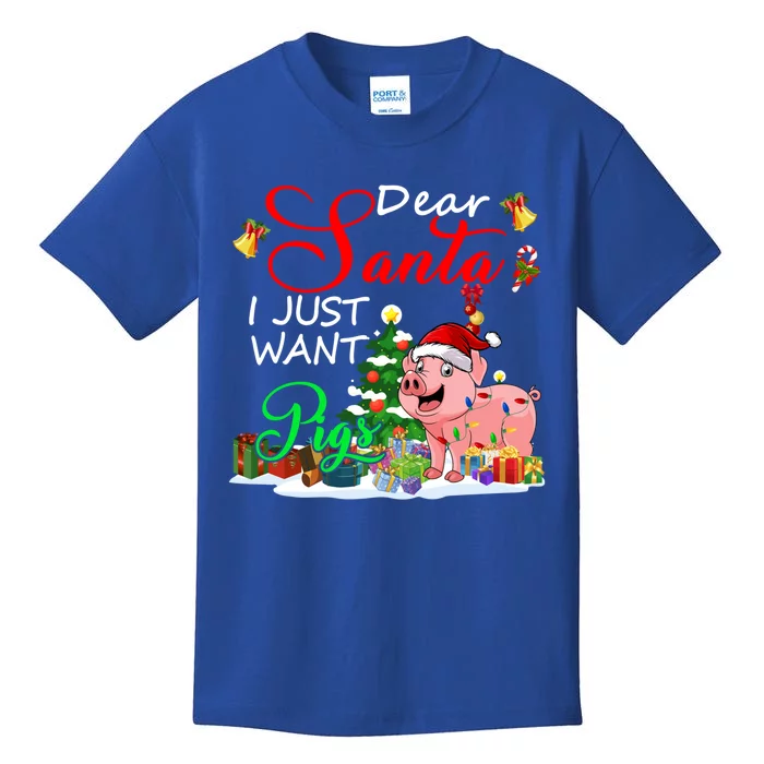 I Just Want Pigs Christmas Farmer Santa Pig Lover Meaningful Gift Kids T-Shirt