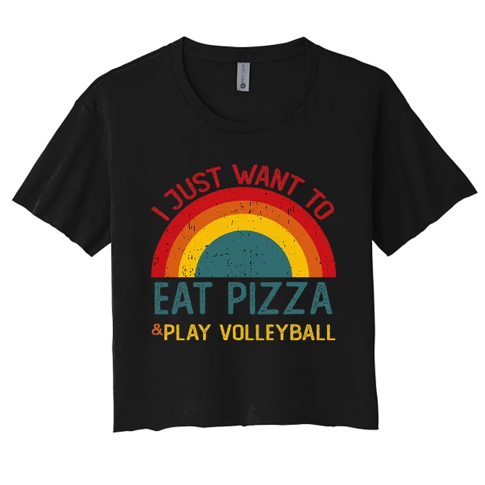 I Just Want To Eat Pizza And Play Volleyball Christmas Women's Crop Top Tee