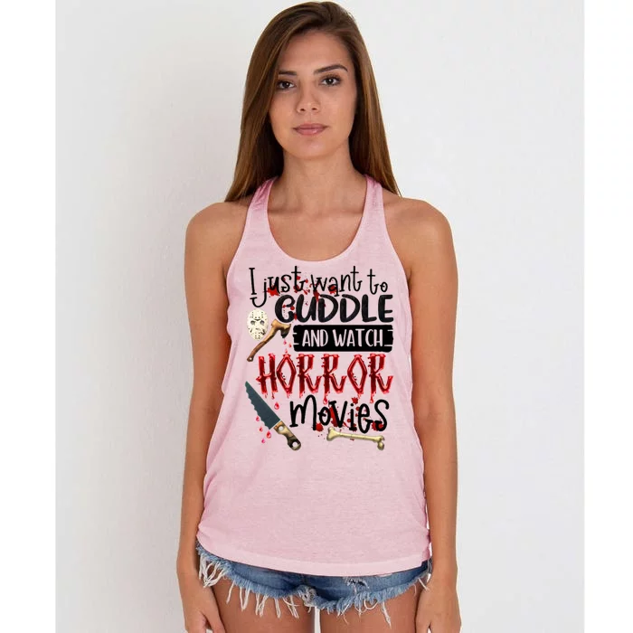 I Just Want To Cuddle And Watch Horror Movies Women's Knotted Racerback Tank