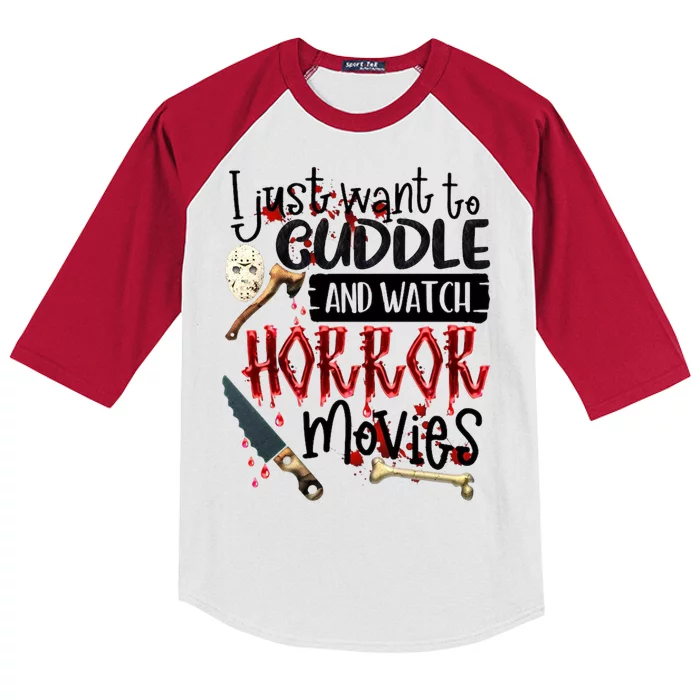 I Just Want To Cuddle And Watch Horror Movies Kids Colorblock Raglan Jersey