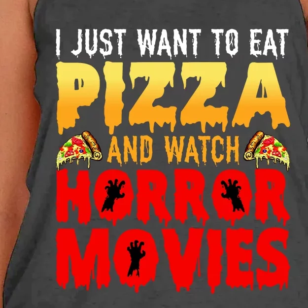 I Just Want To Eat Pizza And Watch Horror Movies Halloween Women's Knotted Racerback Tank