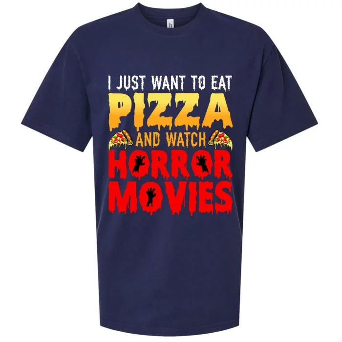 I Just Want To Eat Pizza And Watch Horror Movies Halloween Sueded Cloud Jersey T-Shirt