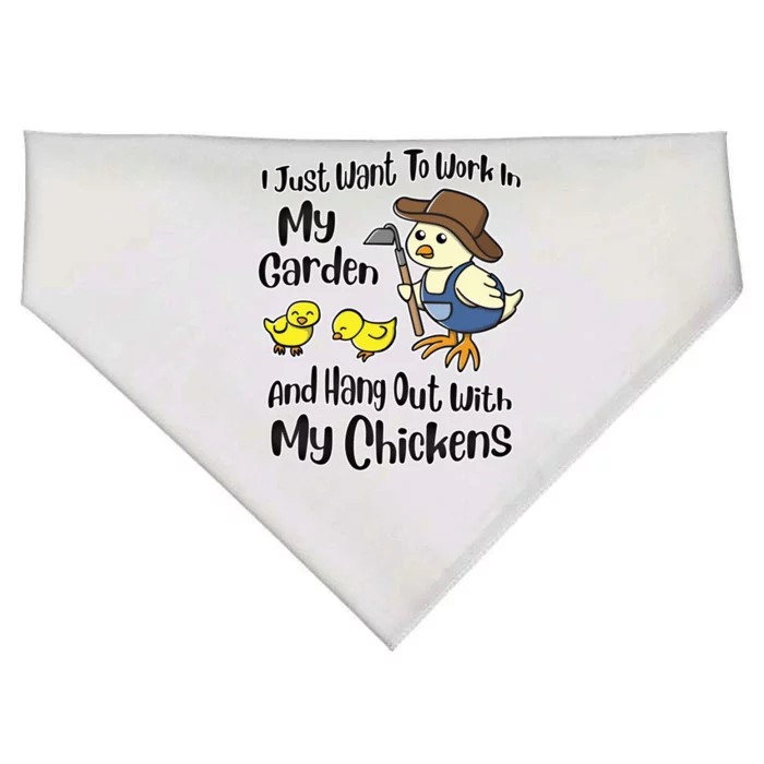 I Just Want To Work In My Garden And Hang Out With My Chickens Gift USA-Made Doggie Bandana