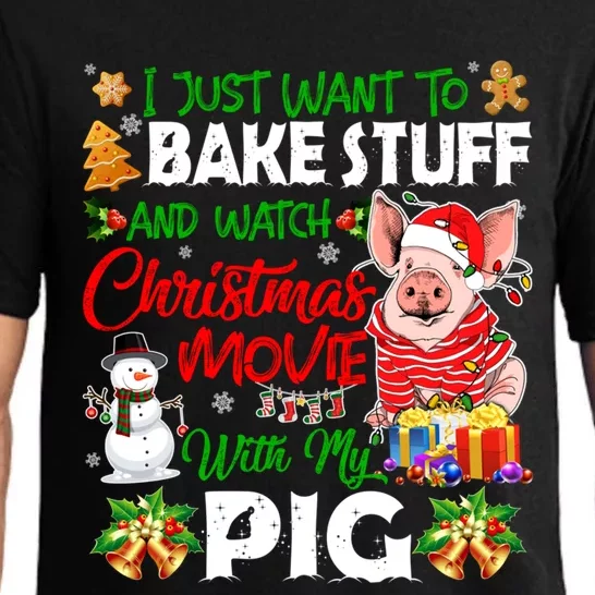 I Just Want To Bake Stuff And Watch Xmas Movie With Pig Santa Gift Pajama Set