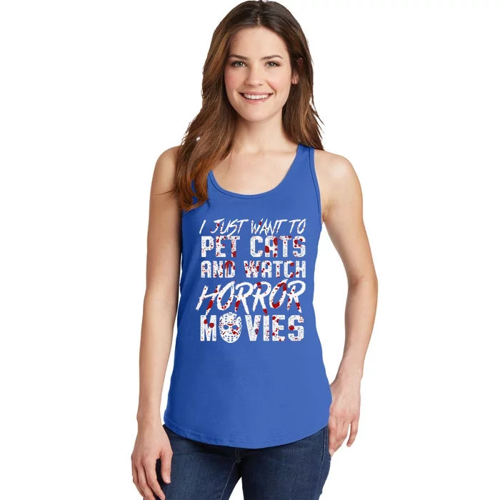 I Just Want To Pet Cats And Watch Horror Movies Halloween Ladies Essential Tank