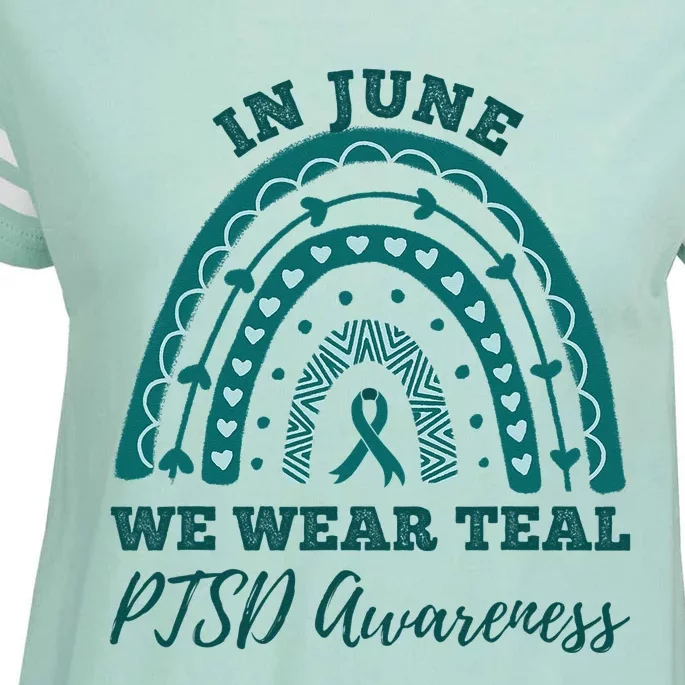 In June We Wear Teal PTSD Awareness Rainbow Enza Ladies Jersey Football T-Shirt