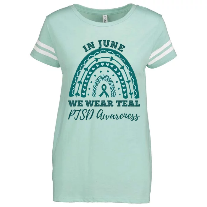 In June We Wear Teal PTSD Awareness Rainbow Enza Ladies Jersey Football T-Shirt