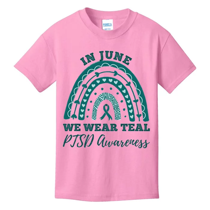 In June We Wear Teal PTSD Awareness Rainbow Kids T-Shirt