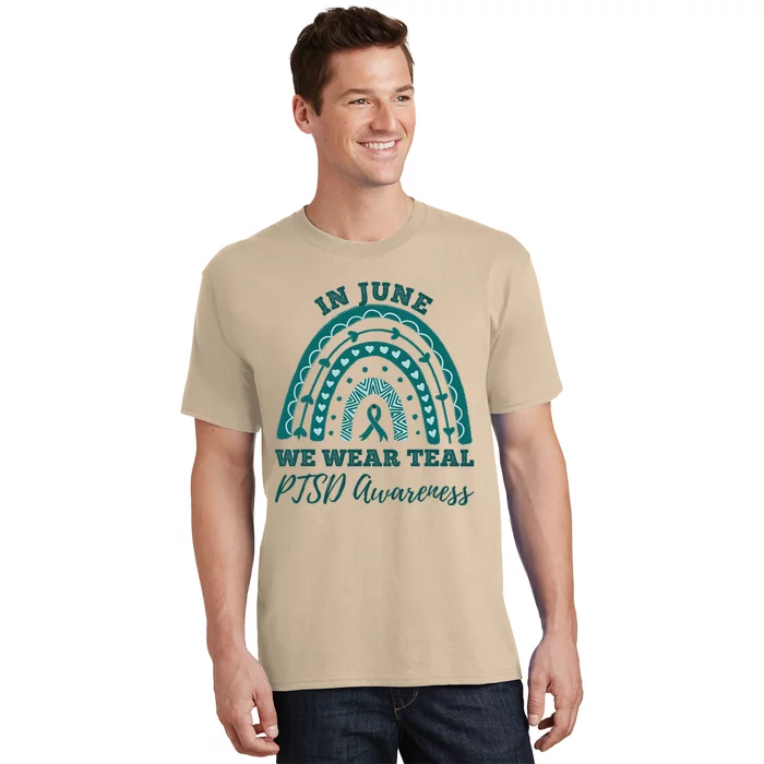 In June We Wear Teal PTSD Awareness Rainbow T-Shirt