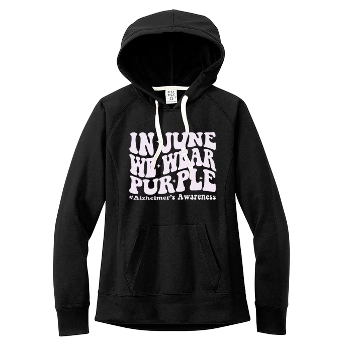 In June We Wear Purple Alzheimer's Awareness Groovy & Wavy Women's Fleece Hoodie