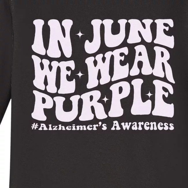 In June We Wear Purple Alzheimer's Awareness Groovy & Wavy Baby Long Sleeve Bodysuit