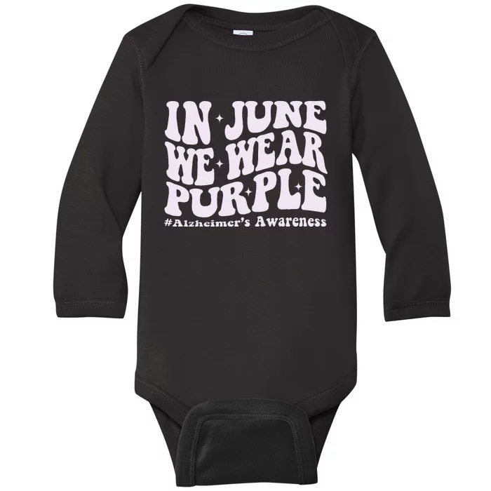 In June We Wear Purple Alzheimer's Awareness Groovy & Wavy Baby Long Sleeve Bodysuit