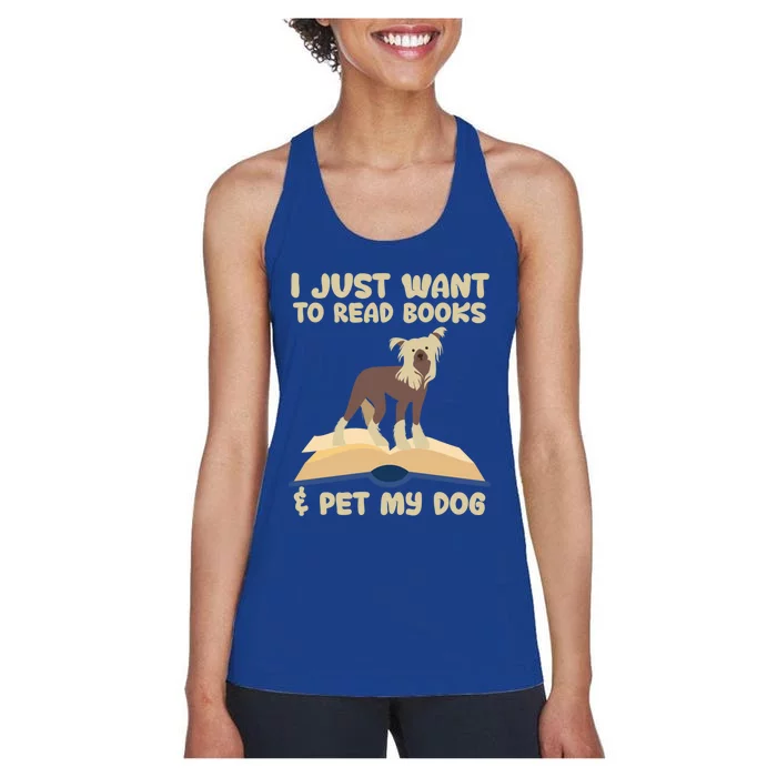 I Just Want To Read Books And Pet My Dog Book Lovers Funny Gift Women's Racerback Tank