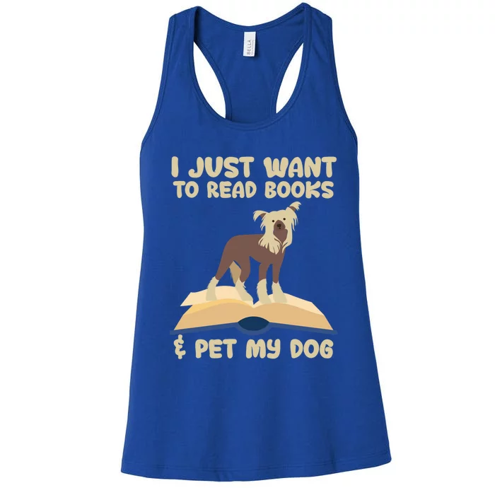 I Just Want To Read Books And Pet My Dog Book Lovers Funny Gift Women's Racerback Tank