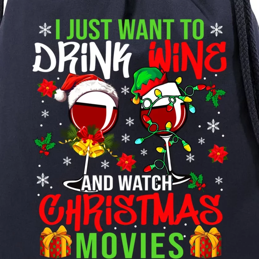 I Just Want To Wine And Watch Xmas Movies Santa Wines Funny Gift Drawstring Bag