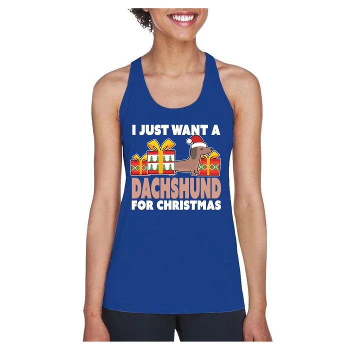 I Just Want A Dachshund For Christmas Dachshund Christmas Gift Women's Racerback Tank