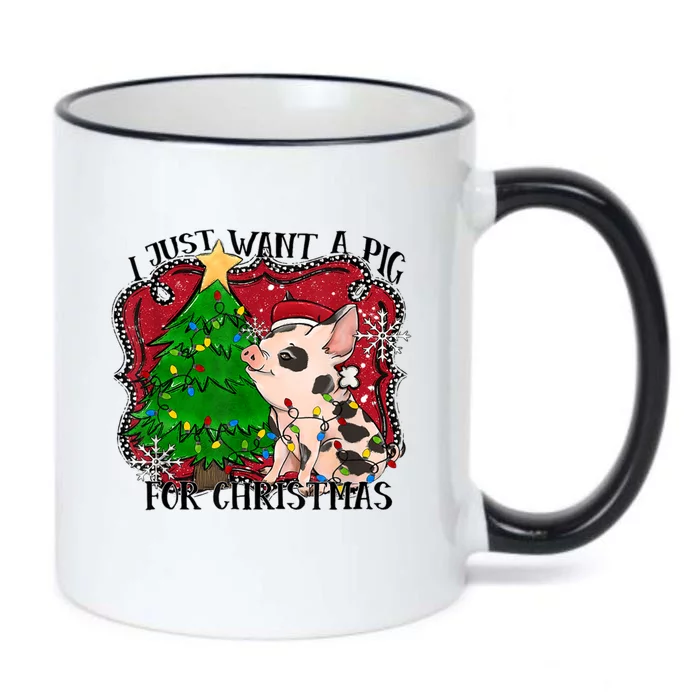 I Just Want A Pig For Christmas Holiday Tree Piglet Cute Gift Black Color Changing Mug