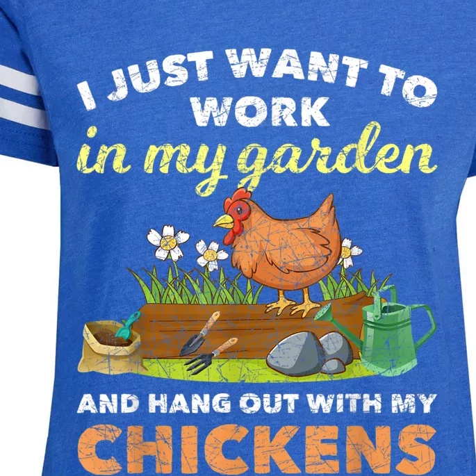 I Just Want To Work In My Garden And Hangout With My Chicken Enza Ladies Jersey Football T-Shirt