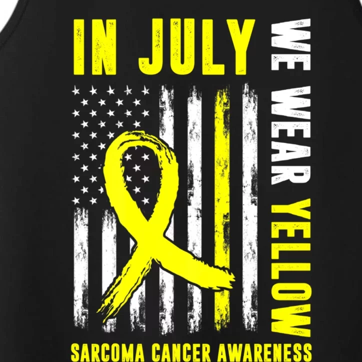 In July We Wear Yellow Sarcoma Cancer Awareness Us Flag Cute Gift Performance Tank