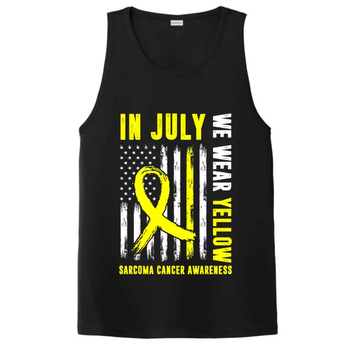 In July We Wear Yellow Sarcoma Cancer Awareness Us Flag Cute Gift Performance Tank