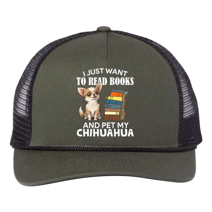 I Just Want To Read Books And Pet My Chihuahua Dog Pet Lover Gift Retro Rope Trucker Hat Cap